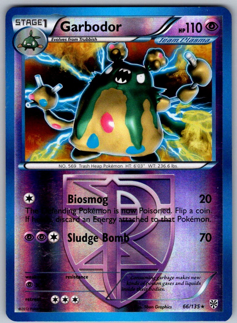 Garbodor 66/135 Rare Plasma Storm Pokemon Reverse Holo Lightly Played