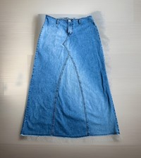 BILLY BLUES Vintage 90s Denim maxi Jean skirt Sz 10 Slit Cottagecore Y2K Prairie