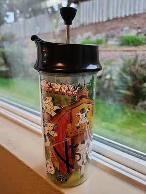 Starbucks French Press Travel Mug 1999 Bodum - Farm Cows! Too Cute! Switzerland