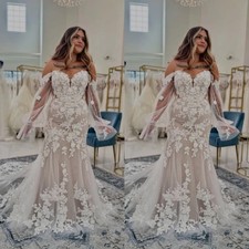 Mermaid Wedding Dresses Off Shoulder Lace Applique Sweep Train Brdial Gowns