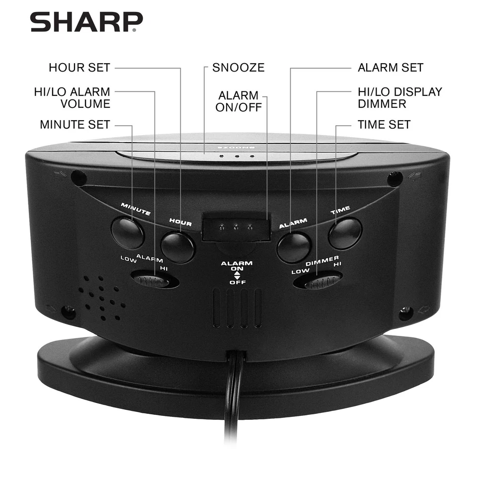 SHARP Home LED Digital Alarm Clock – Swivel Base - Outlet Powered, Simple - Image 3 of 4