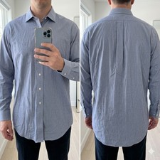 Brooks Brothers Regent Fit Dress Shirt Mens 18 35 Blue Micro Check Non-Iron