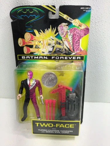 Vtg Kenner Batman Forever 1995 Two-Face With Good/Evil Coin & Turbo Cannon NOS