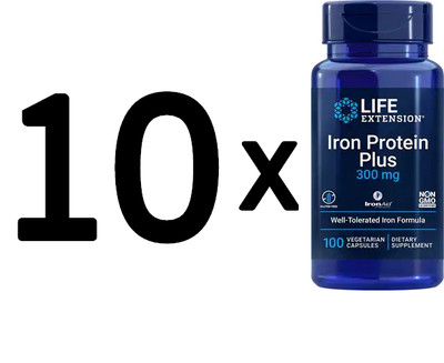 10 x Life Extension Iron Protein Plus, 300mg - 100 vcaps (199,99 EUR/kg)