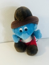 Vintage - Cowboy Smurf - 6.5" - Stuffed Plush - Wallace Berrie - Smurfs 1983