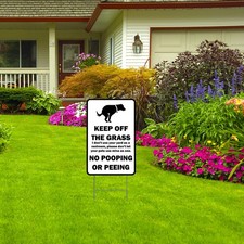 KEEP OFF GRASS 8"x12" YARD SIGN NO DOGS POOPING OR PEEING ON LAWN FREE STAKES