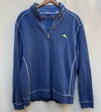 Tommy Bahama Mens M Blue Tobago Bay Half Zip Sweatshirt Preppy Cotton
