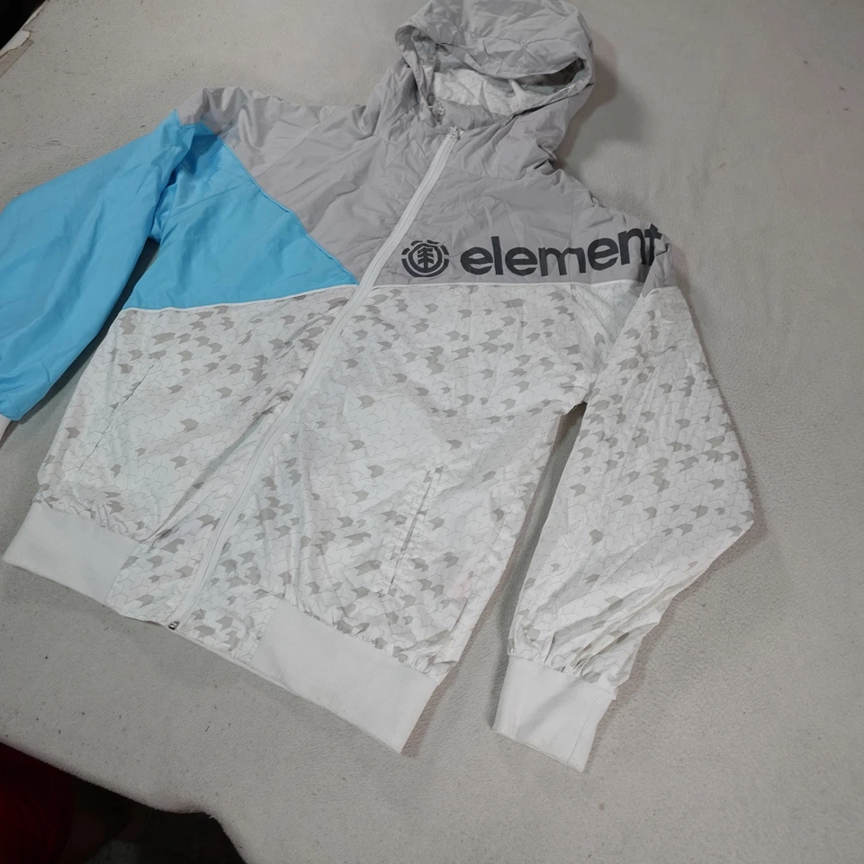 Chaqueta cortavientos Y2K Element para hombre grande gris con capucha 100 % nailon logotipo Street Rap Foto 2 de 4