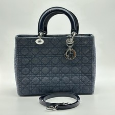 Christian Dior Lady Dior Cannage Large 2-Way Denim and Patent Leather Handbag Na