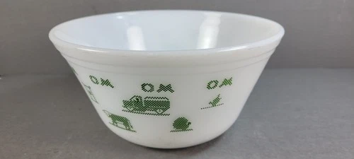VTG 1950s Federal Oven Ware Milk Glass O&M Elevator Farm Scenes 8" Mixing Bowl