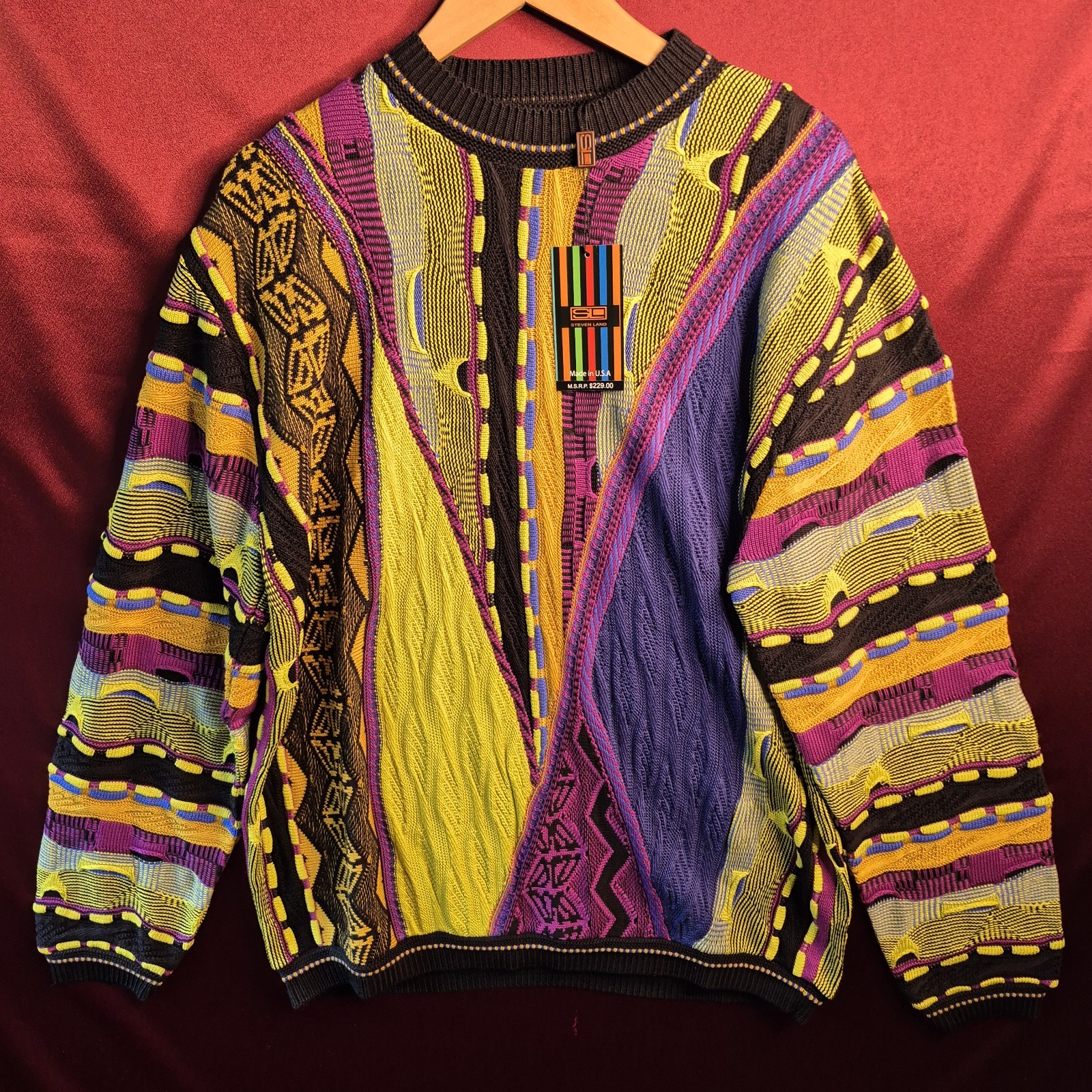 Steven Land Vintage Sweater 3D Cable Knit Psychedelic Multicolor NWT New Tags