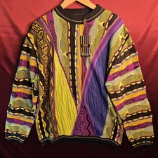 Steven Land Vintage Sweater 3D Cable Knit Psychedelic Multicolor NWT New Tags