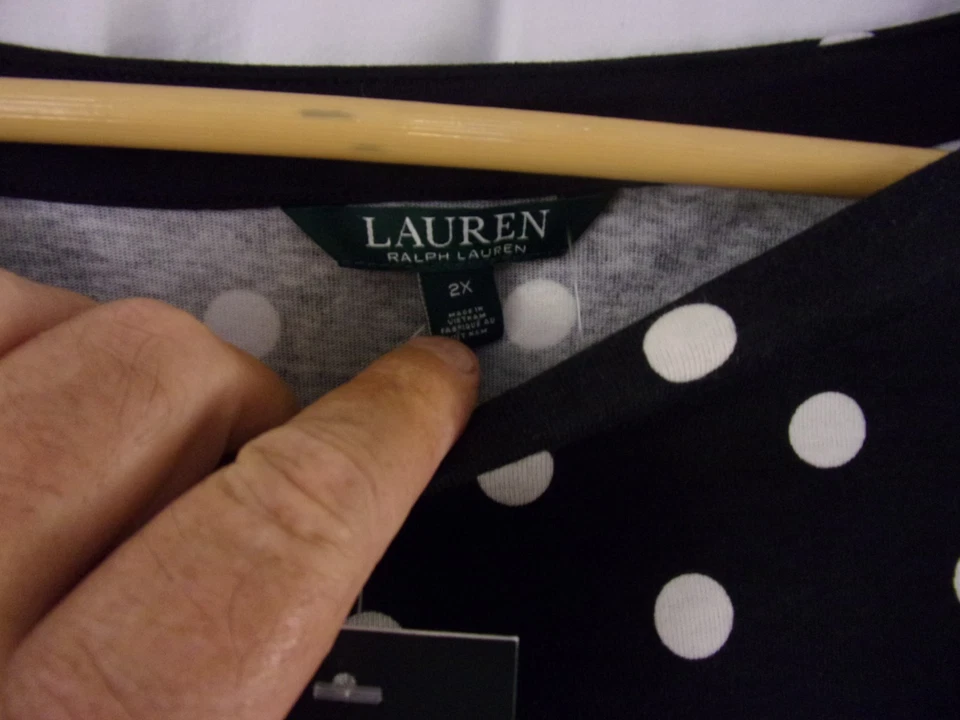 Camisa Lauren Ralph Lauren Manga Larga Negra Blanca Lunares Volantes Puño 2X Nueva con Etiquetas Foto 4 de 4