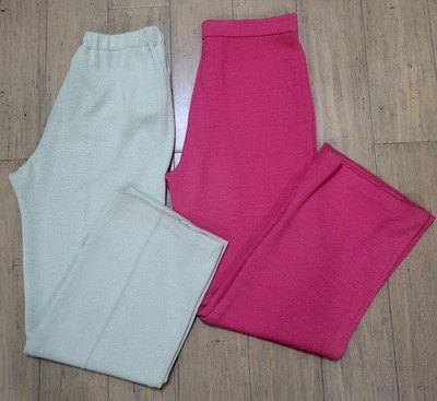 St John Collection Knit Vibrant Pink & Mint Green Wide Leg Pants Sz 8 Lot Of 2