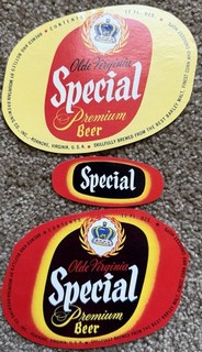2 Late 50’s Olde Virginia Special Beer Labels. Mountain Brew Co Inc. Roanoke VA