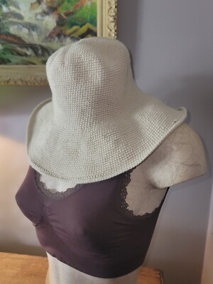 Pure Accessories 100% Cotton Hand Knit Floppy Hat Beige S  display picture 2