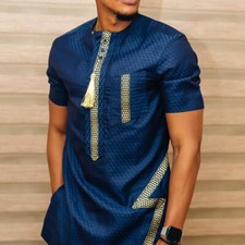 Men African T-Shirt Ethnic Tops Tee Casual Short Sleeve middle East Shirt