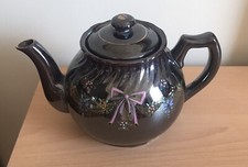 Vintage Made In Occupied Japan Glazed Pottery 9"x6" Tea Pot Hand Painted 5 Cups