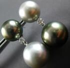 Tahitian Pearl 18Kt White Gold Hanging Earrings .28Ct Diamond & Aaa Grey & Black