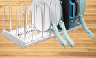 Expandable Cookware Rack Adjustable Pan Organizer for Kitchen Cabinet Storage