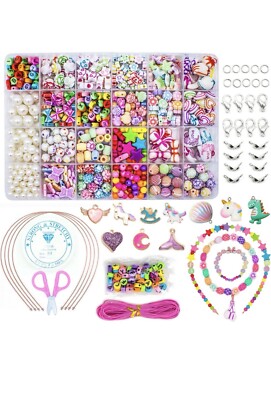 WONDERFORU Kinder Zum Selbermachen Perlen für Schmuck Armband Halsketten Schnur Herstellung Kit