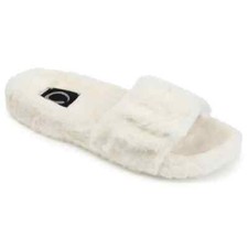 Women's Buckle Faux Fur Collection Shadow Ivory Comfortable Soft Padded Slippers