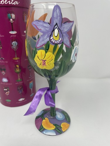 *New* Lolita 15 oz. "Wine Bouquet" Hand-Painted Wine Glass Birds Of Paradise - Picture 5 of 8