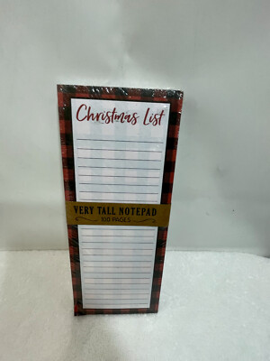 Eccolo 100 Sheets Graphic Plaid Christmas List Paper Magnetic Very Tall Note Pad