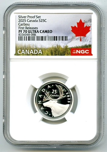 2025 CANADA 25 CENT .9999 SILVER PROOF NGC PF70 CARIBOU QUARTER FIRST RELEASES