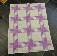 8 PT Star Flower Handmade Quilt Comforter Blanket Purple  White Quilt 36 X 48