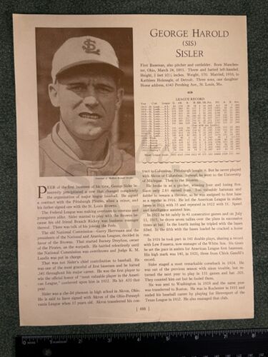 George Sisler Who's Who in Baseball 1933 Profile Page Vintage Photo 8x10 Sheet - Picture 1 of 1