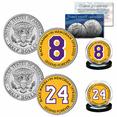 KOBE BRYANT Mamba In Memoriam 1978-2020 JFK Kennedy Half Dollar 2-Coin Set #8/24