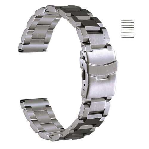 18/20/22/24mm Stainless Steel Wristwatch Bands Double Locking Clasp Band Strap - Picture 1 of 16