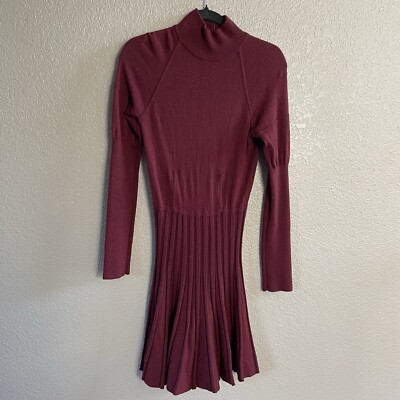Moda International Sweater Dress Womens Medium Burgundy Wool Mock Neck  Pleated | eBay