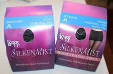 2  Leggs Pantyhose-Sz A Silken Mist Control Top Sheer Toe NIP JET BLACK