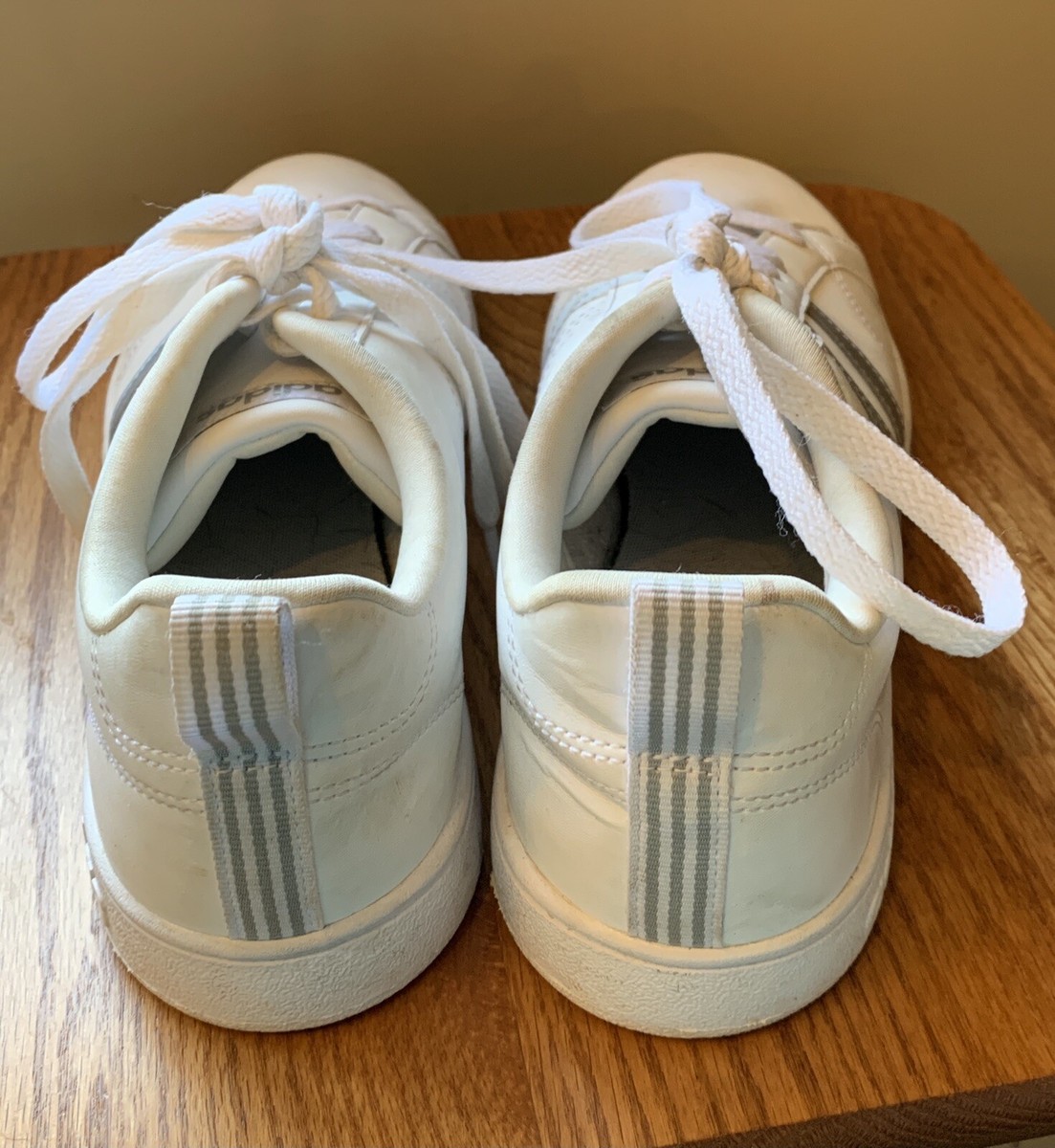 RARE Adidas Silver & White Stripe 3 Three Striped Womens size 9 Gently Used  | eBay
