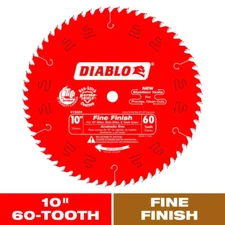 Diablo 10 in. x 60-Teeth Fine Finish Saw Blade Wood Cutting Circular Blade, Red