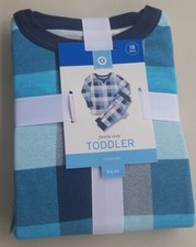 Family Sleep Toddler Boys 18 Months Blue Buffalo Plaid 2 pc Hanukkah Pajamas Set