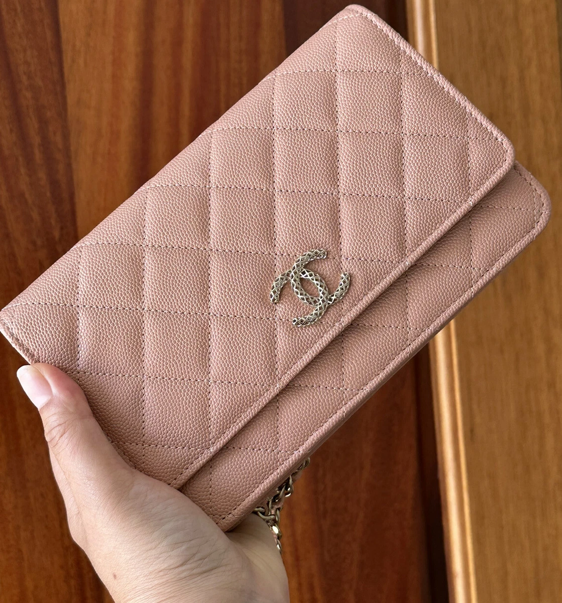 Chanel Timeless Wallet On Chain In Light Pink Caviar Leather With Gold  Hardware