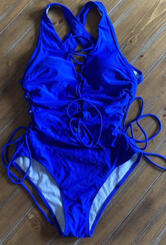Viottiset Women's Ruched High Cut One Piece Swimsuit Blue Size Small