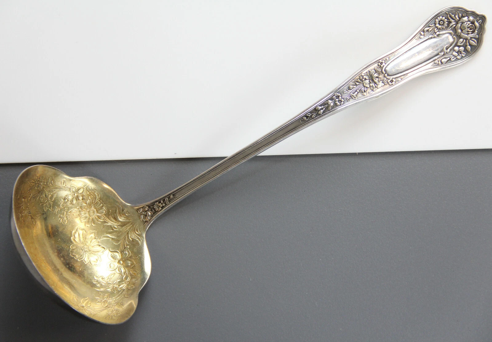 ANTIQUE ROGERS 1909 LADLE BEAUTY SILVERPLATE GOLD WASH BOWL FLATWARE SILVERWARE
