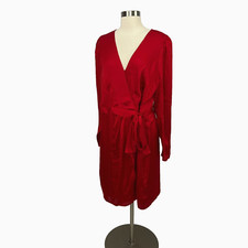 Banana Republic NWT Red Satin Wrap Dress Puff Sleeve Business Party Office Sz 16