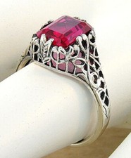 ANTIQUE STYLE 925 STERLING SILVER LAB-CREATED 2.25 CARAT RUBY RING      820