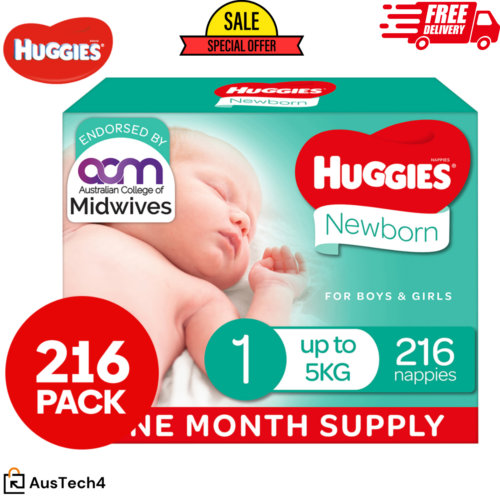 Huggies Ultimate Mega Nappies Size 1 Newborn (up to 5kg) - 56/108/160/208 Pack - Picture 1 of 14