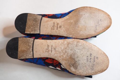 Christian Dior Azul y Rojo Floral Lazo Pisos, Talla 5 (US) 35 (EU) - Imagen 10 de 11