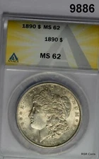 1890 MORGAN SILVER DOLLAR ANACS CERTIFIED MS62 #9886