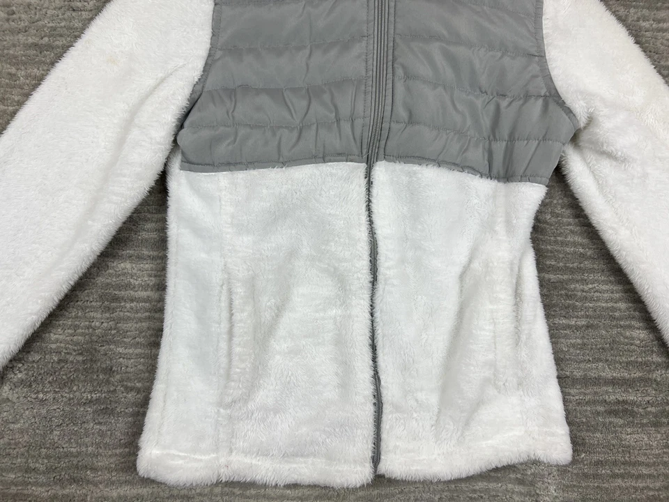 Chaqueta Faded Glory para mujer pequeña 4-6 blanca gris felpa manga larga cremallera completa Foto 3 de 4