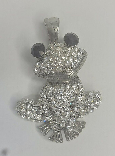 Smart Frog Froggy Animal Pet Brooch Jewelry Crystal Clear Silver