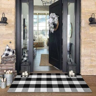 27” x 44” Buffalo Plaid Farmhouse Rug Buffalo Check Door Mat Black