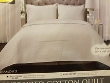 Lush Decor Ava Diamond Oversized 3 Piece Cotton Quilt Set Full/Queen White